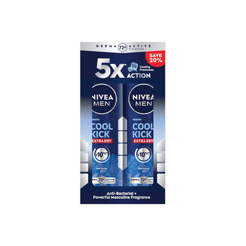 Nivea Men Cool Kick Extra Dry 72H Anti-Perspirant Spray 150mLx2's [Twinpack]