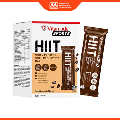 Vitamode Sports HIIT Whey Protein with Probiotics Bar (Dark Chocolate) 45gx10's