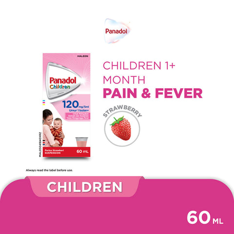 Panadol For Children Suspension 120mg/5mL (1-6 Years) 60mL (Strawberry Flavour)