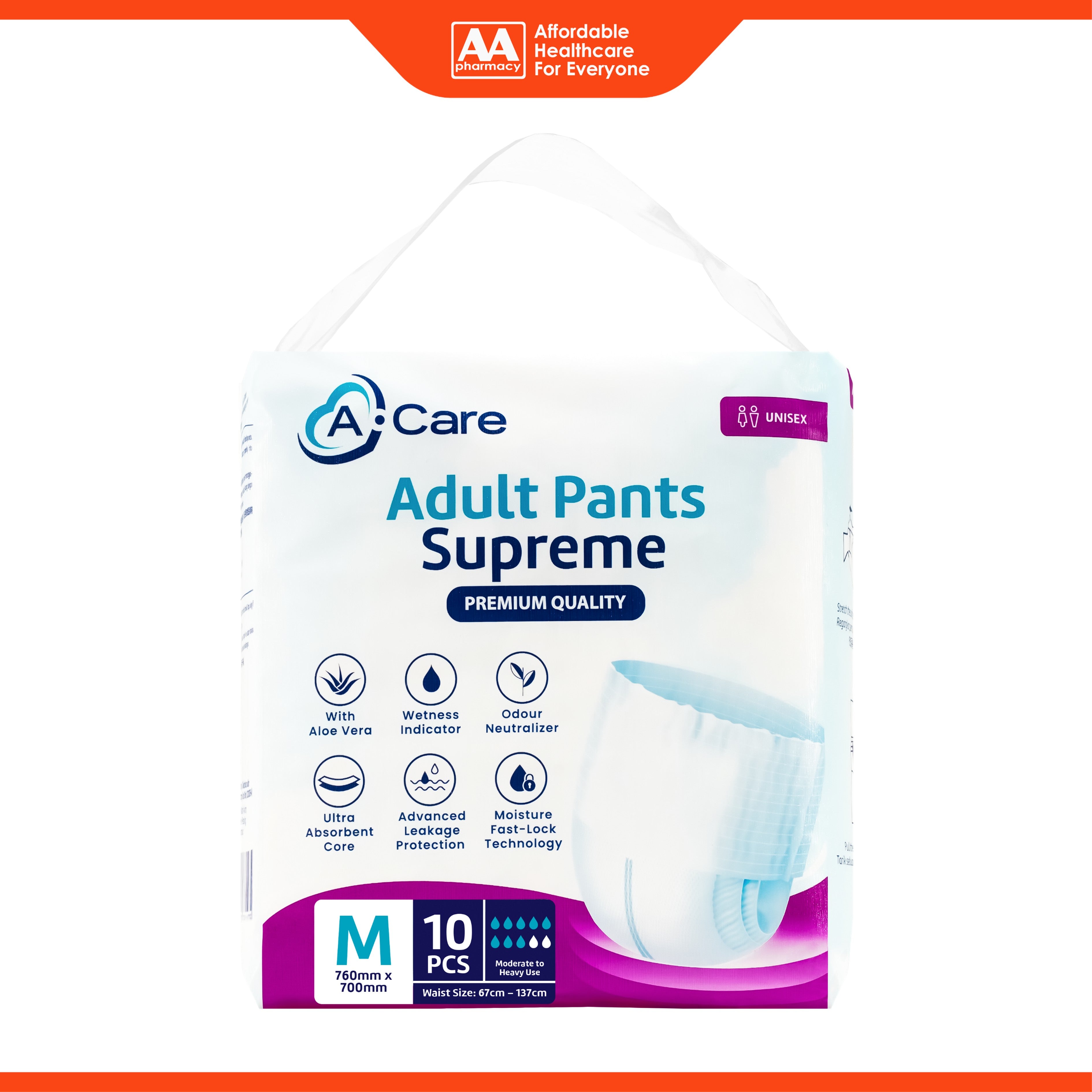 A-Care Supreme Adult Pants Size M 10's (67-137cm)