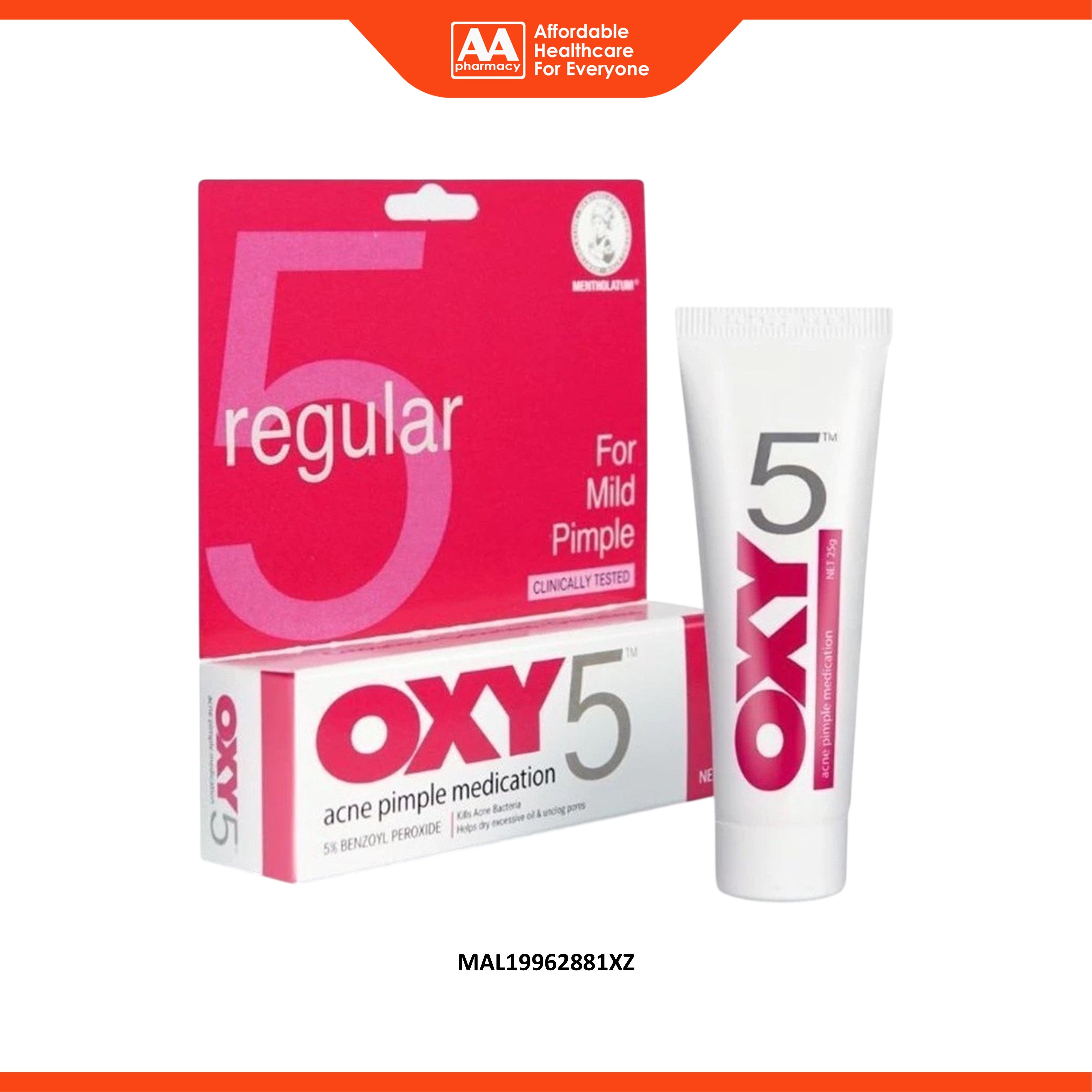 Oxy 5 Regular (5% Benzoyl Peroxide) Acne Pimple Lotion 25g (For Mild Pimple)