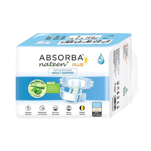 Absorba Nateen Plus Adult Diapers Size M 10's (95-125cm / 37-49 inches)