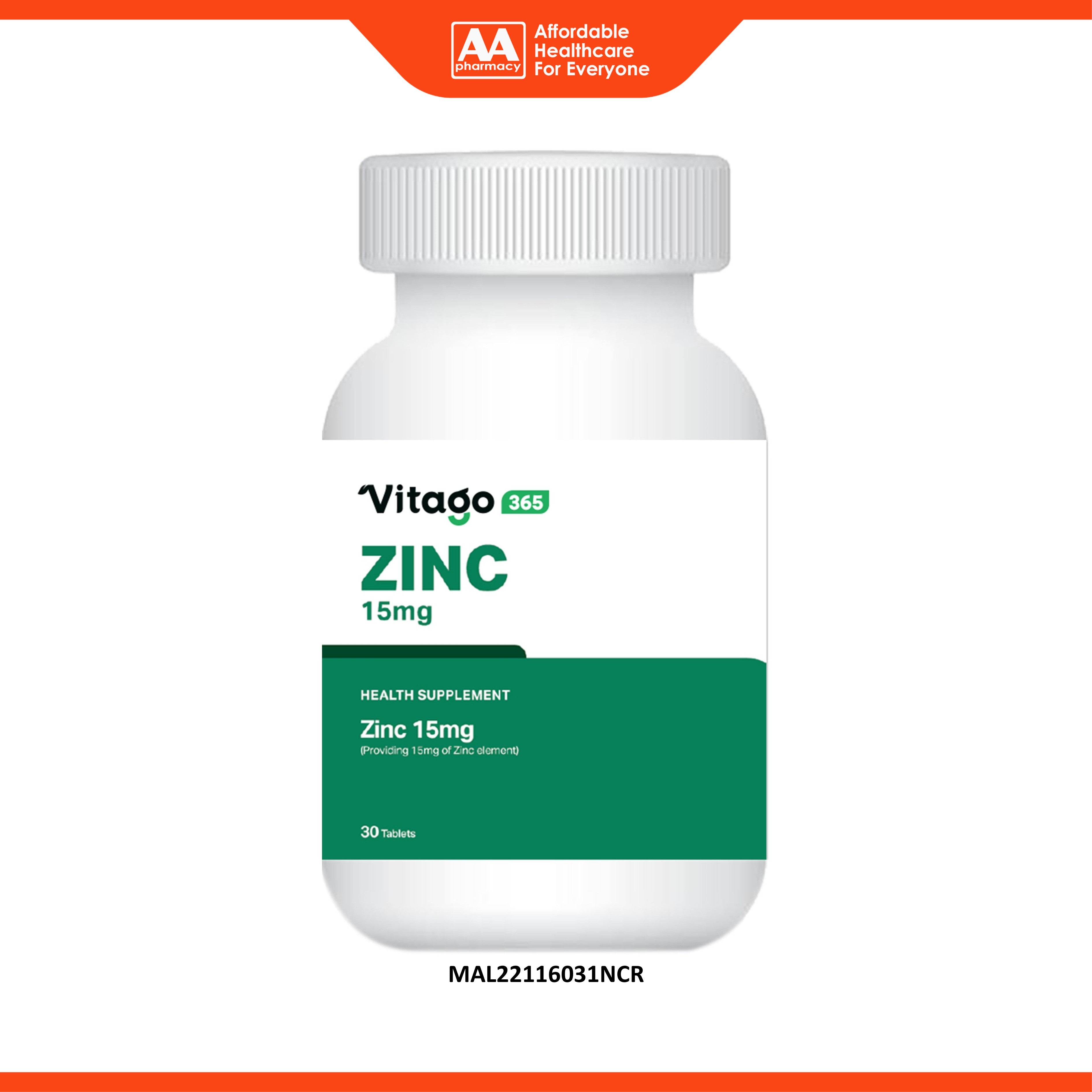 Vitago365 Zinc 15mg Tablet 30's