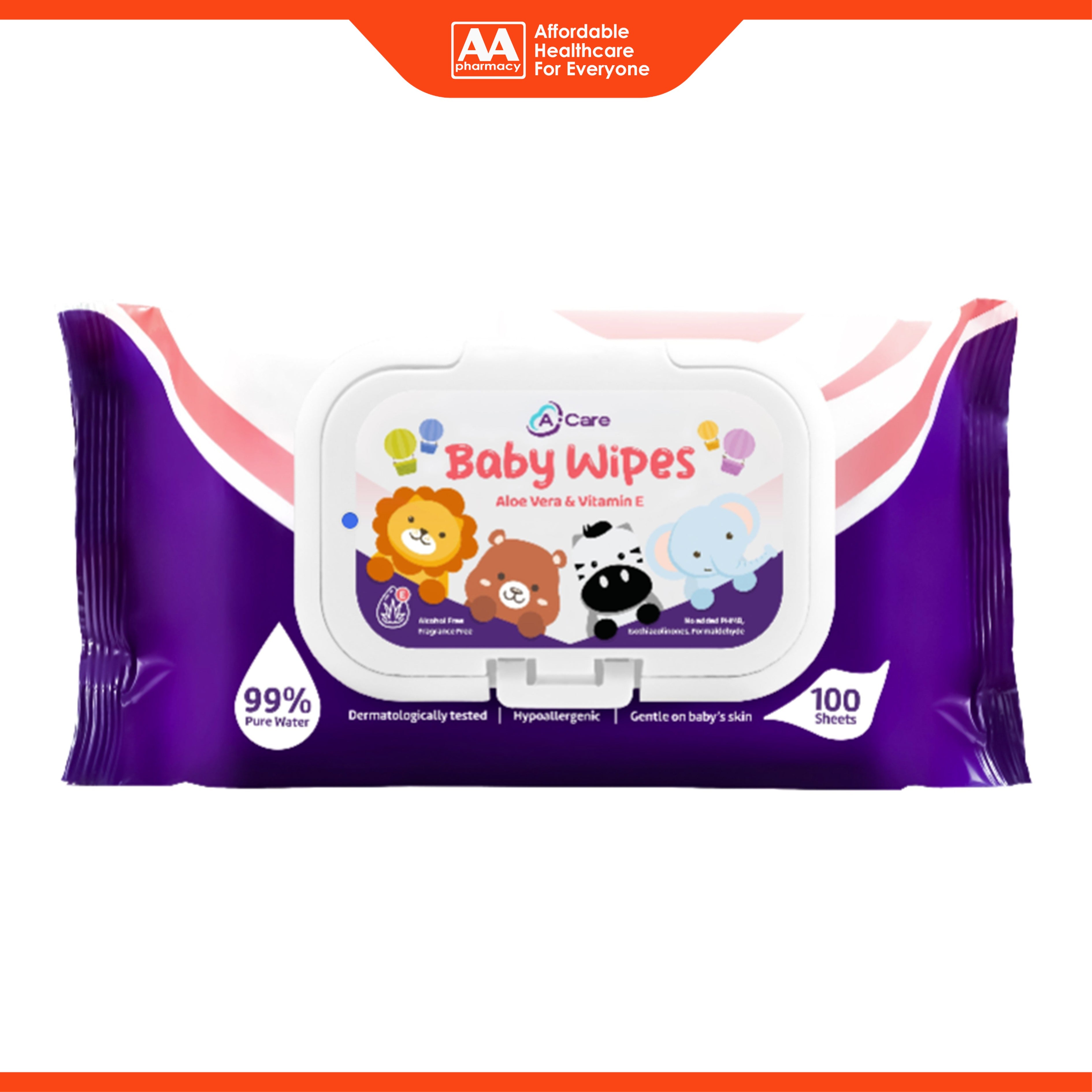 A-Care Baby Wipes 100's (with Aloe Vera Extract and Vitamin E)