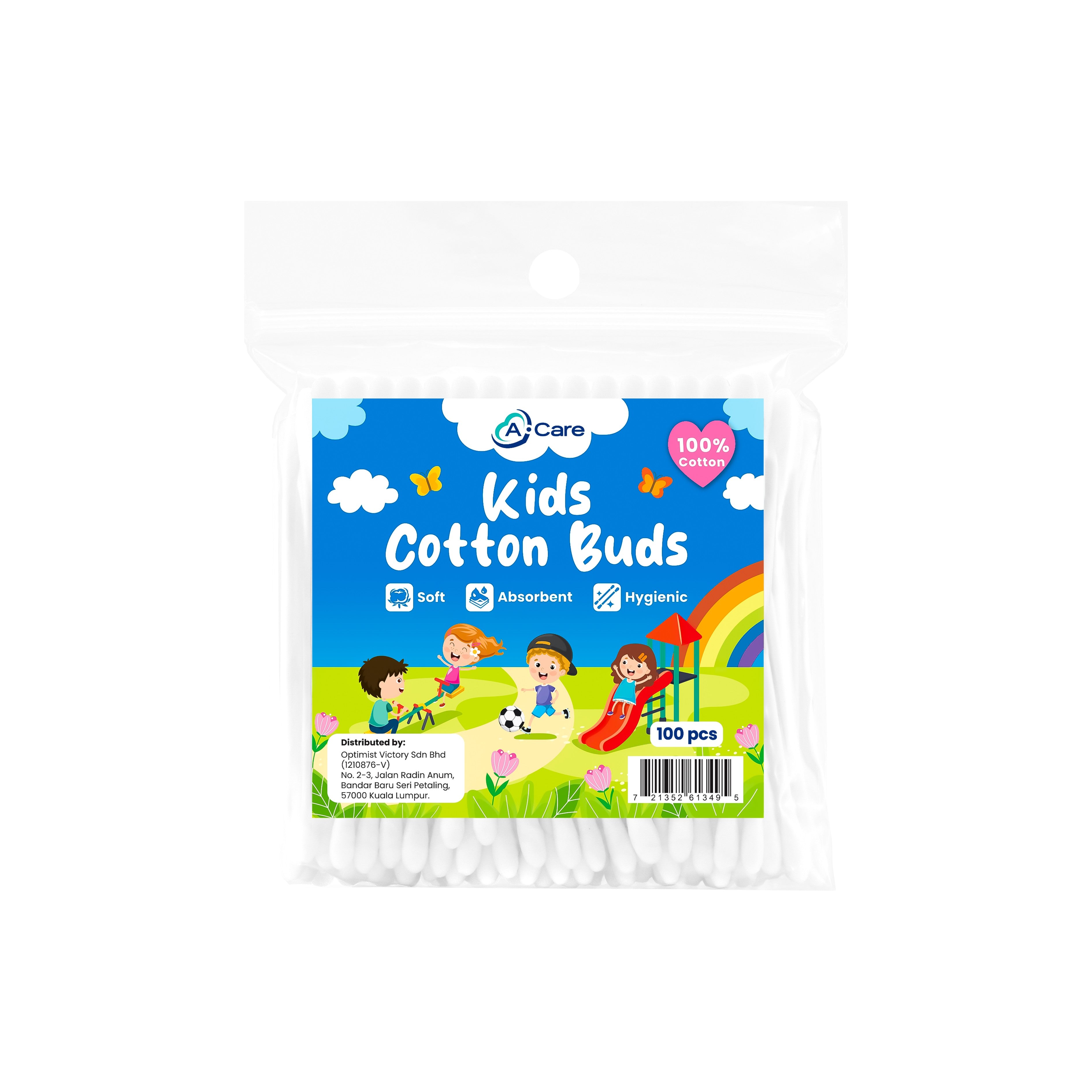 A-Care Kids Cotton Buds Zipper Bag 100's