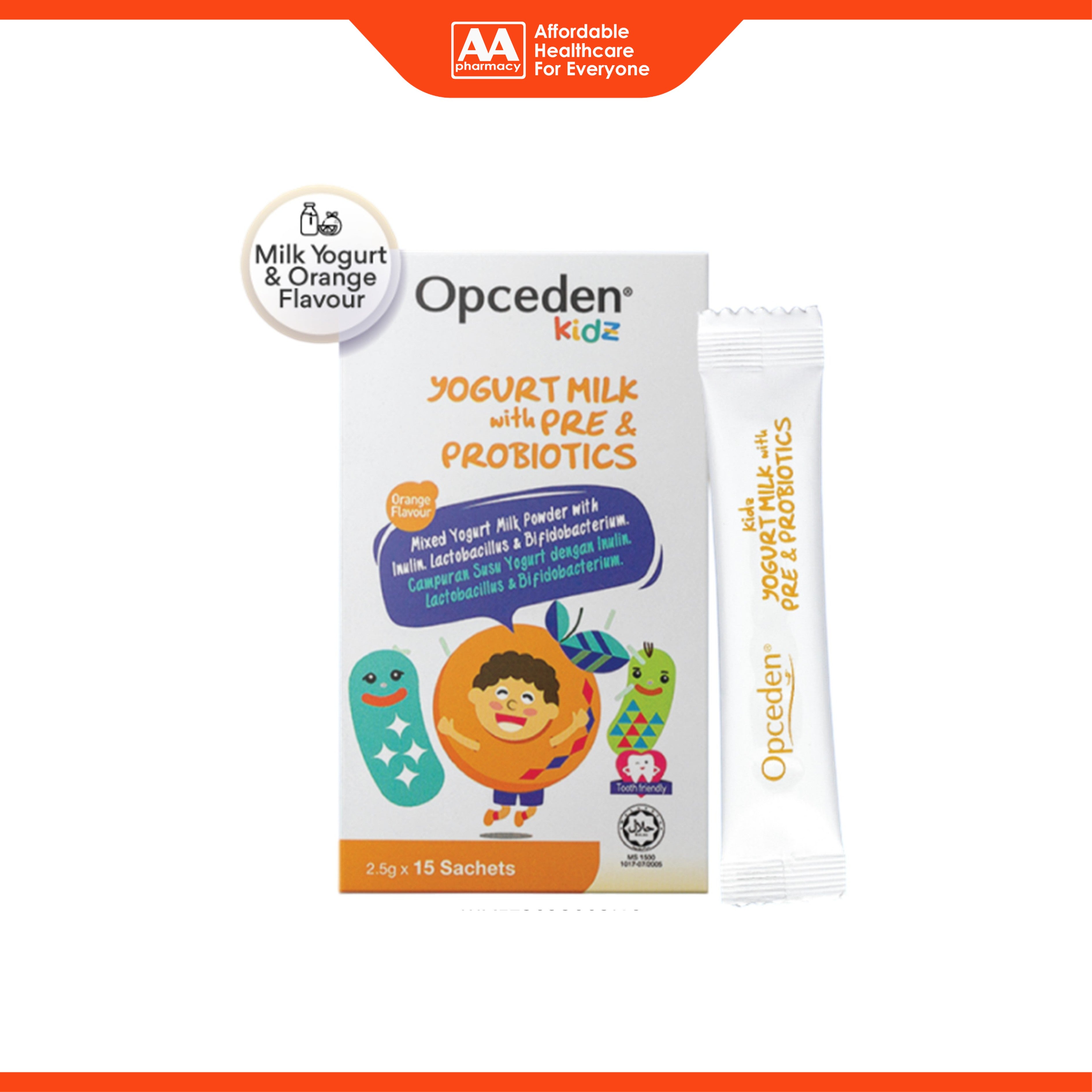 Opceden Kidz Yogurt Milk With Pre and Probiotics Sachet 2.5gx15's (Orange Flavour)