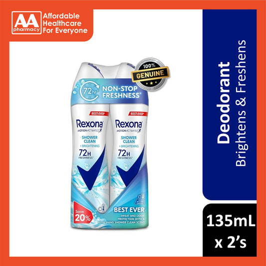 Rexona Motion Activated Antiperspirant Spray (Shower Clean + Brightening) 135mLx2's [Twinpack]