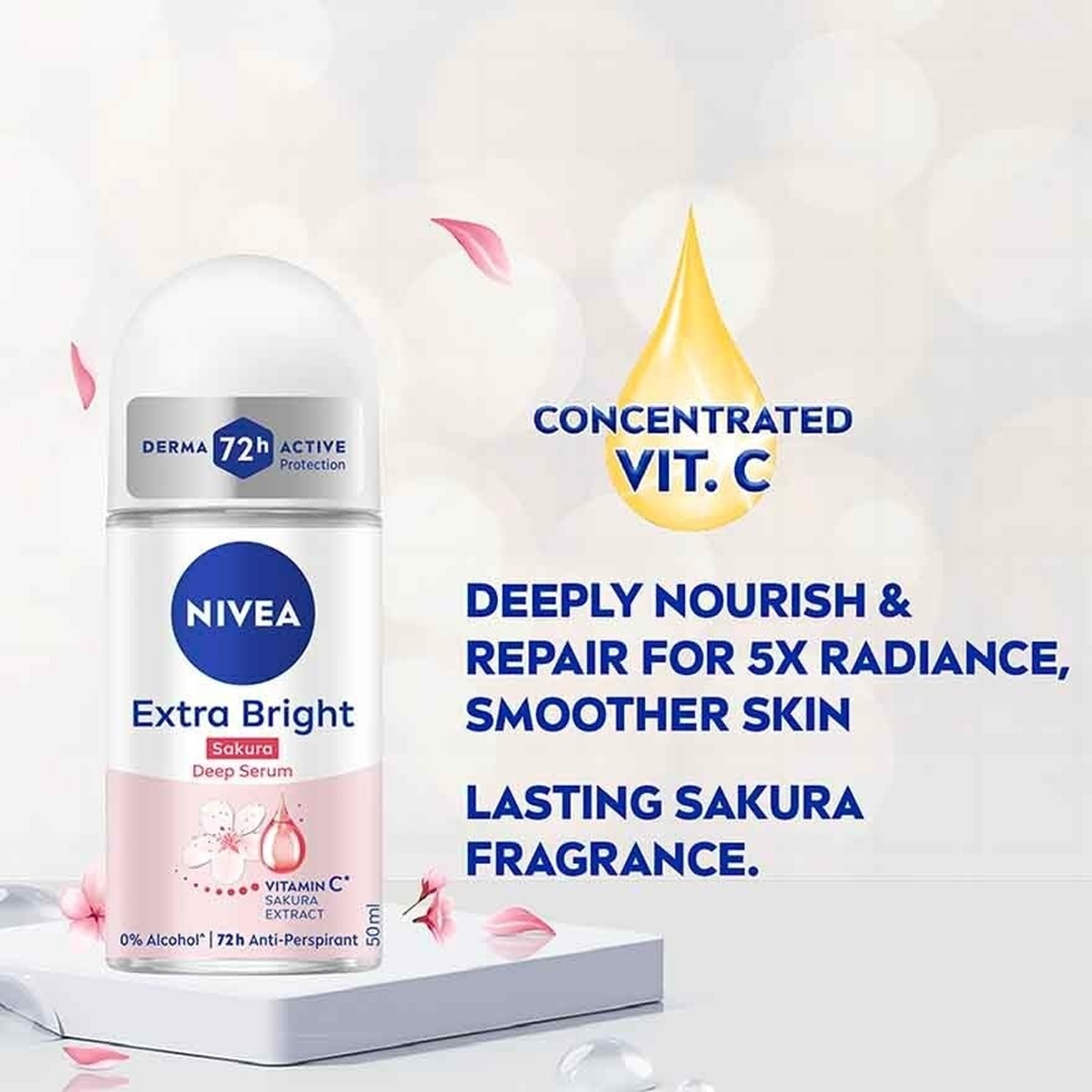 Nivea Female Extra Bright (Sakura) Deep Serum Anti-Perspirant Roll On 50mLx2's [Twinpack]