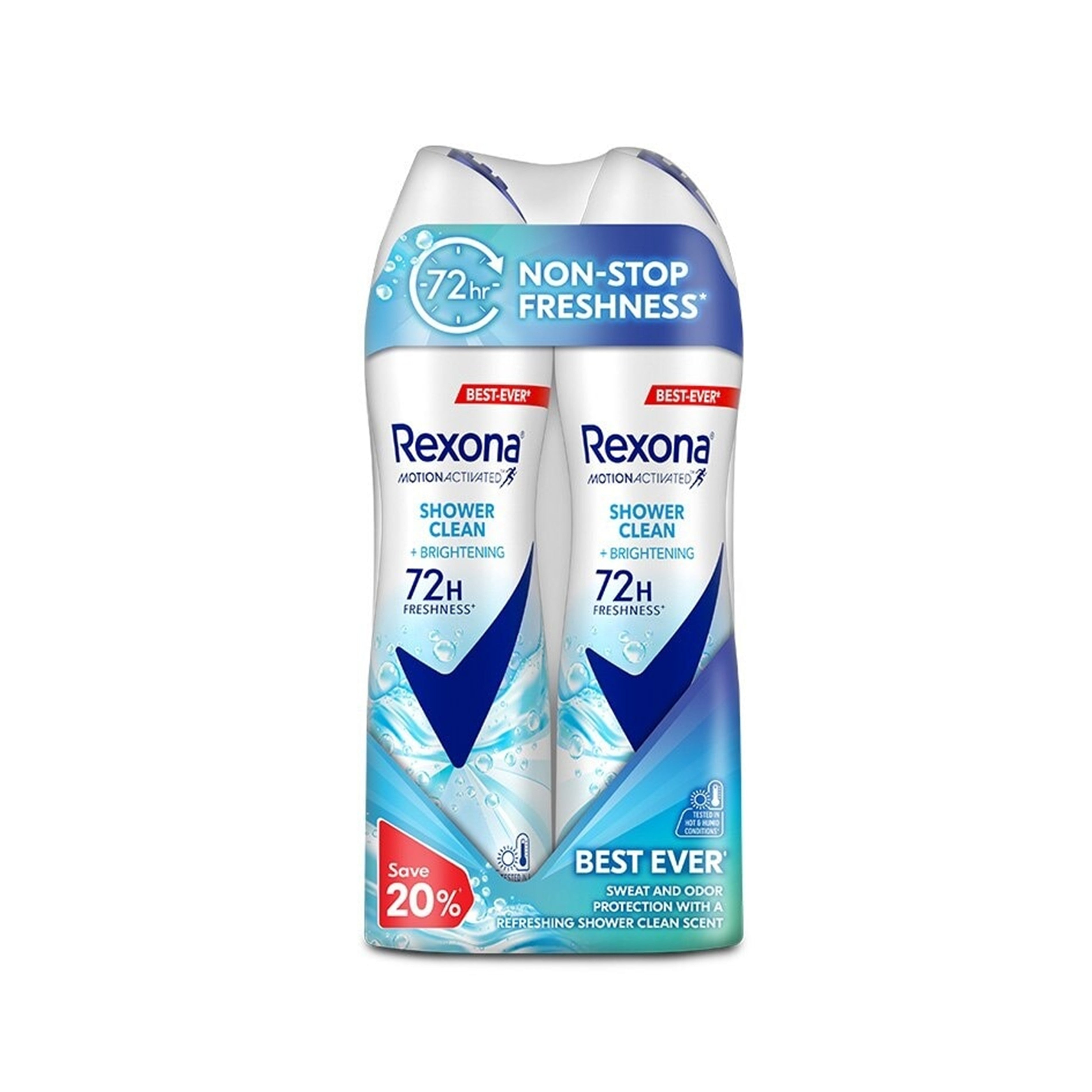 Rexona Motion Activated Antiperspirant Spray (Shower Clean + Brightening) 135mLx2's [Twinpack]