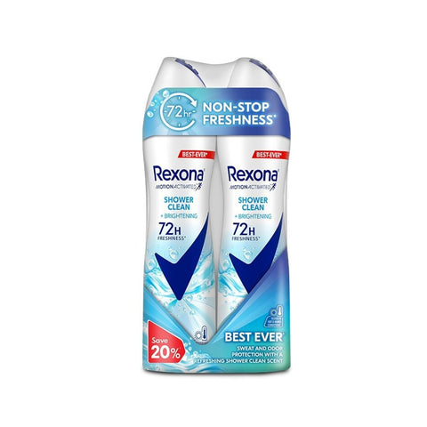 Rexona Motion Activated Antiperspirant Spray (Shower Clean + Brightening) 135mLx2's [Twinpack]