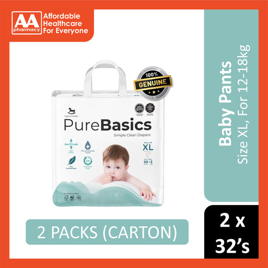 Applecrumby PureBasics Baby Pants Size XL 30's+2's (For 12-18kg) [2 Packs/Carton]