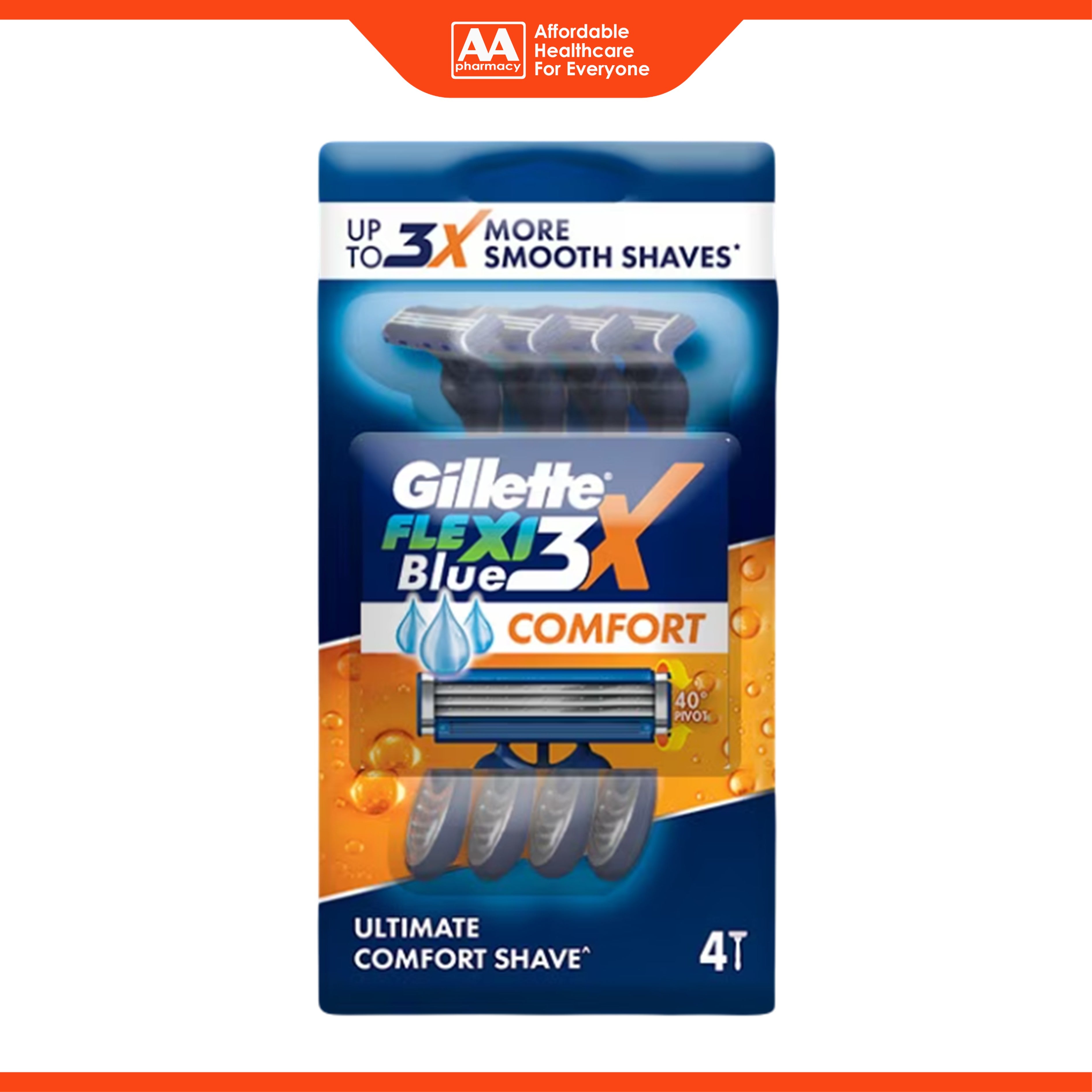 Gillette Flexi Blue 3X Comfort Disposable Razor 4's