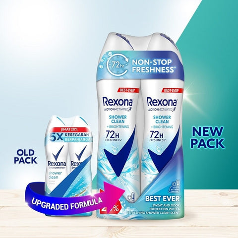 Rexona Motion Activated Antiperspirant Spray (Shower Clean + Brightening) 135mLx2's [Twinpack]