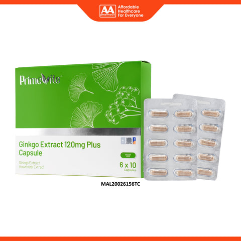 PrimeVite Ginkgo Extract 120mg Plus Capsule 6x10's
