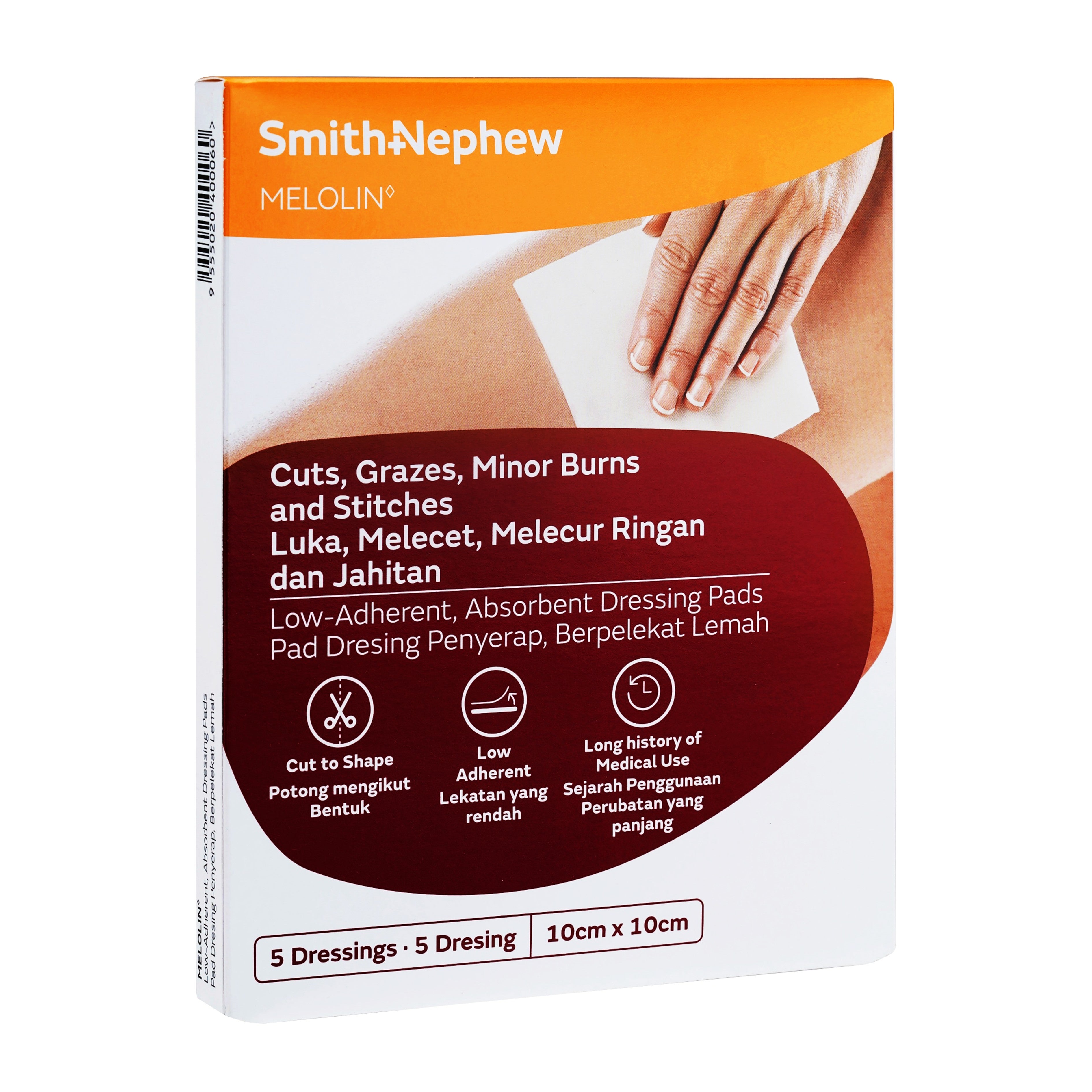 Smith and Nephew Melolin Low-Adherent, Absorbent Dressing Pad 10cmx10cm 5's
