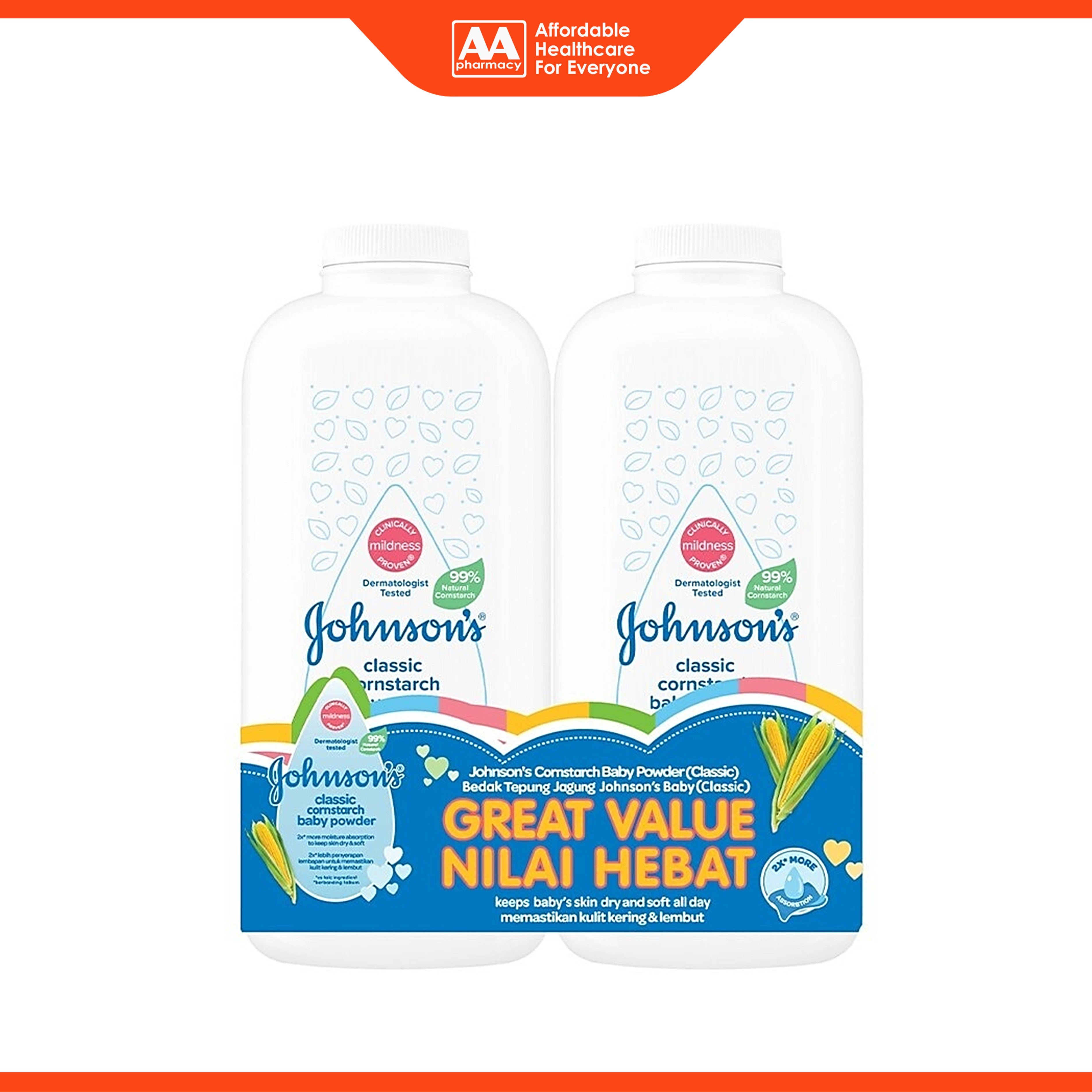 Johnson's Cornstarch Baby Powder Classic (500g x 2's)