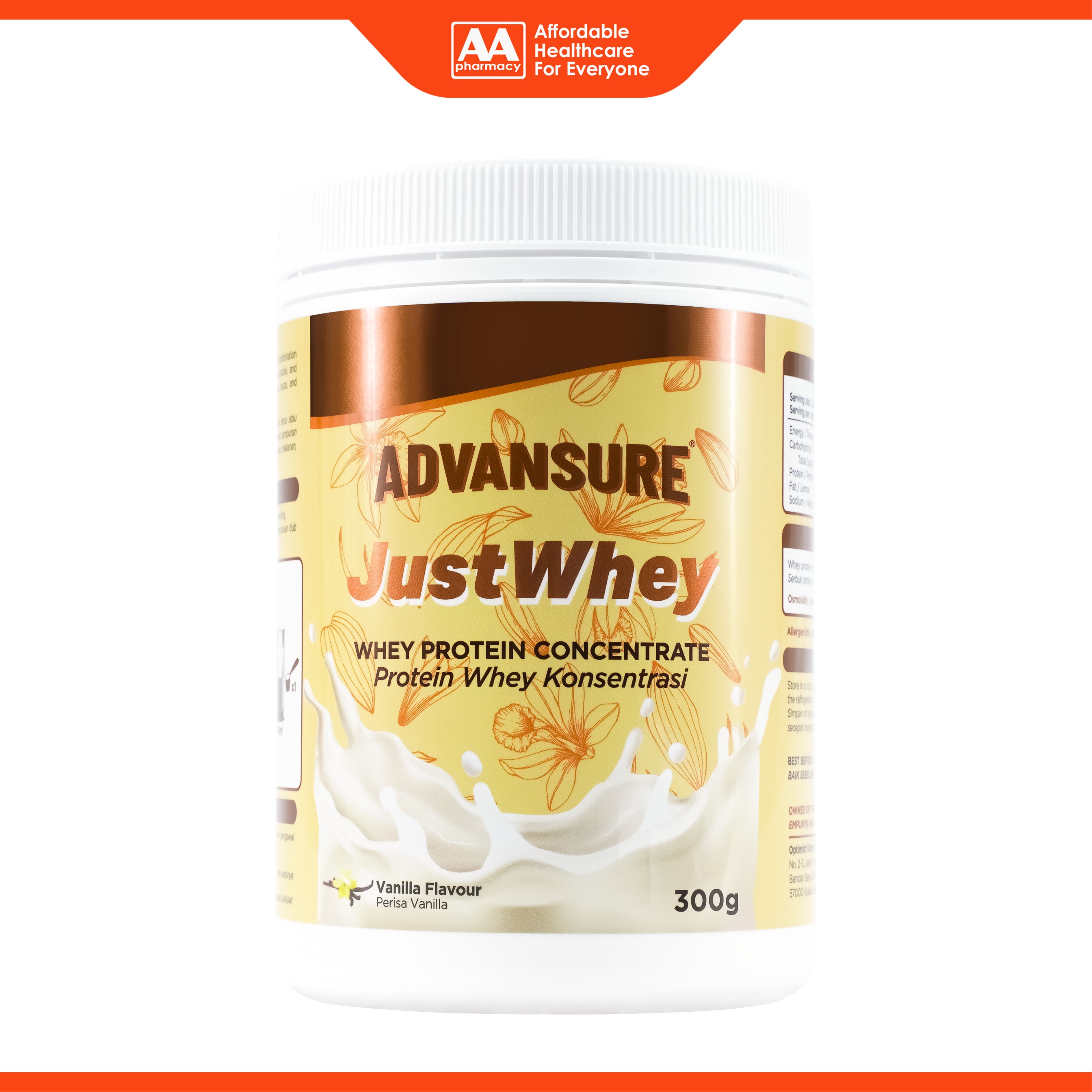 Advansure JustWhey Whey Protein Concentrate 300g (Vanilla Flavour)
