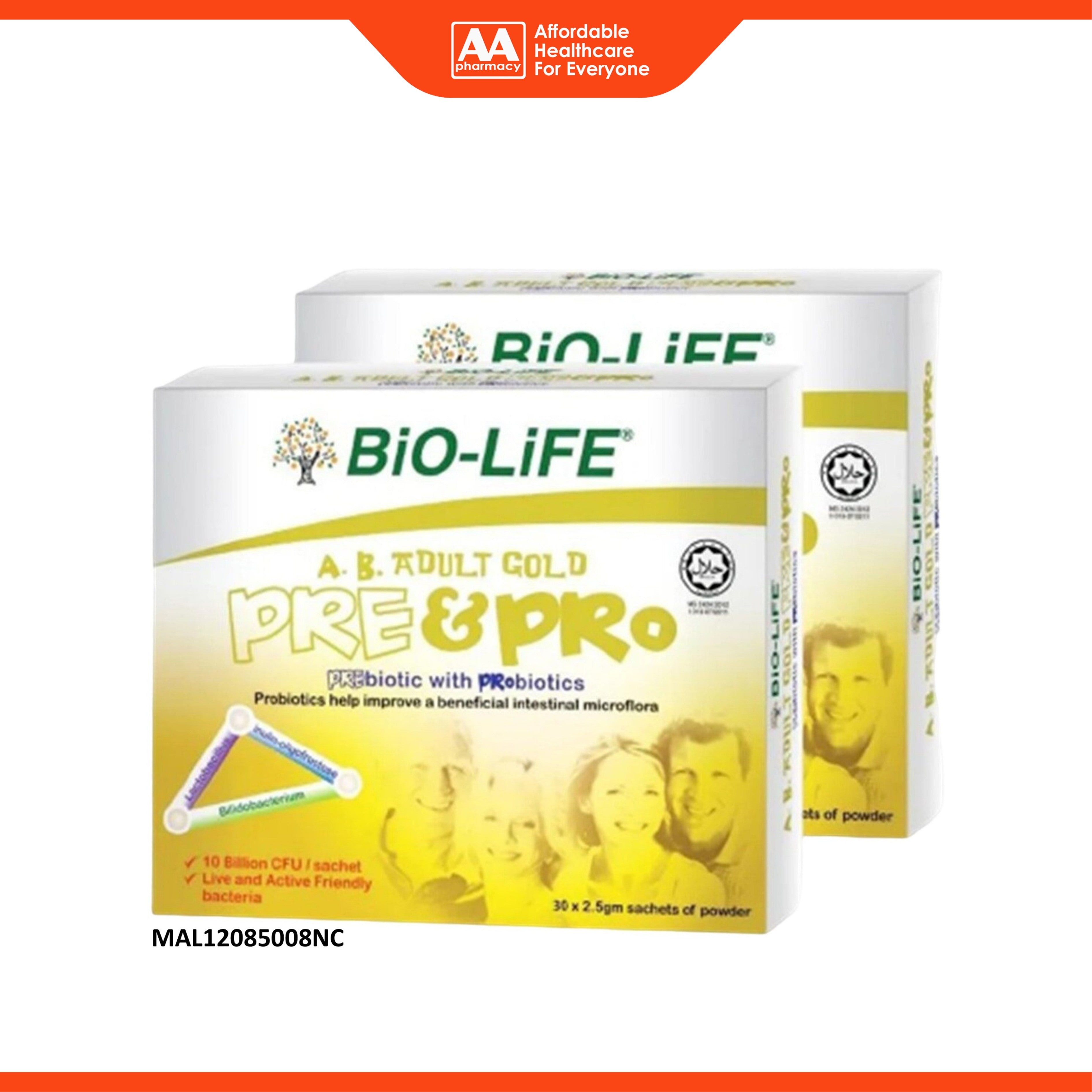 Bio-Life A.B. Adult Gold Pre and Probiotics Powder Sachet 2x2.5gx30's [Twinpack]