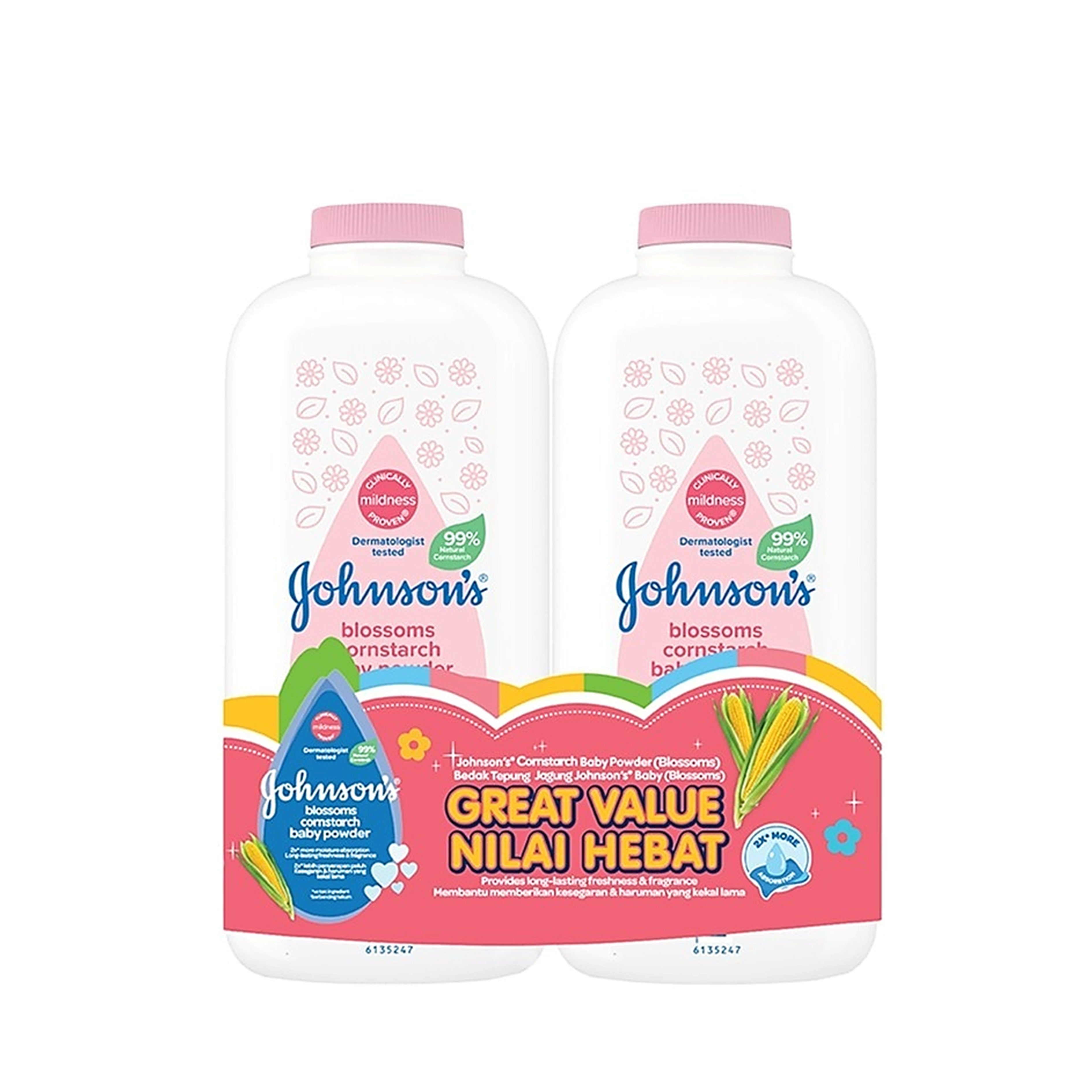 Johnson's Cornstarch Baby Powder Blossoms (500g x 2's)