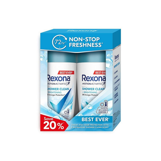Rexona Motion Activated Antiperspirant Roll On (Shower Clean + Brightening) 45mLx2's [Twinpack]