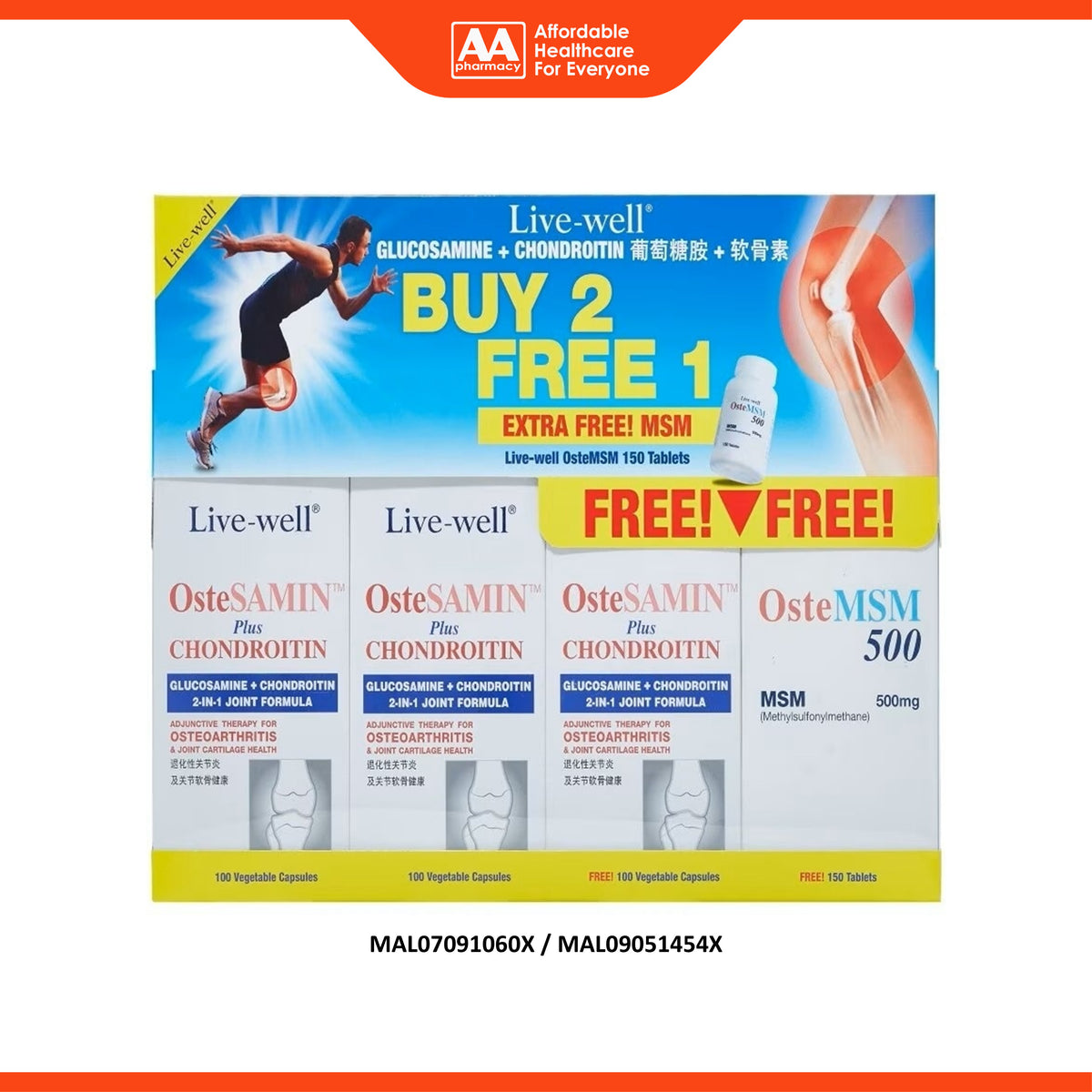Live-Well OsteSAMIN + Chondroitin Vegecapsule (3 x 30's) - FOC OsteMSM 500mg Tablet 45's