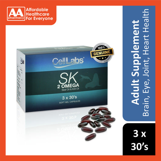 CellLabs SK 2 Omega (Seal Oil and Krill Oil) Softgel Capsules 3x30's