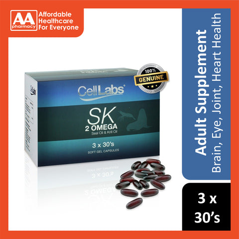 CellLabs SK 2 Omega (Seal Oil and Krill Oil) Softgel Capsules 3x30's
