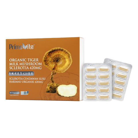 PrimeVite Organic Tiger Milk Mushroom Sclerotia 420mg Vegecapsule 6x10's