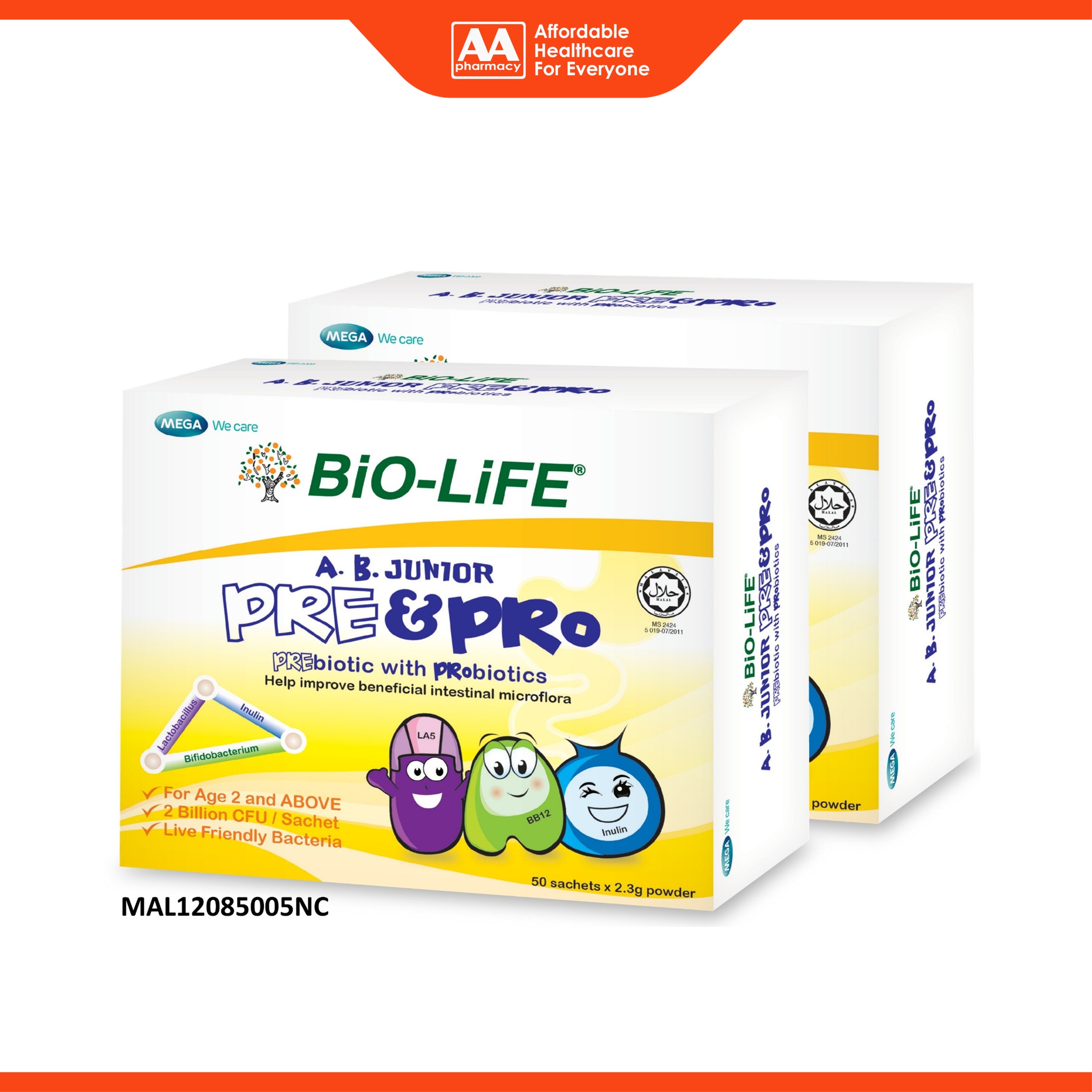 Bio-Life A.B. Junior Pre and Probiotics Powder Sachet 2x2.3gx50's [Twinpack]