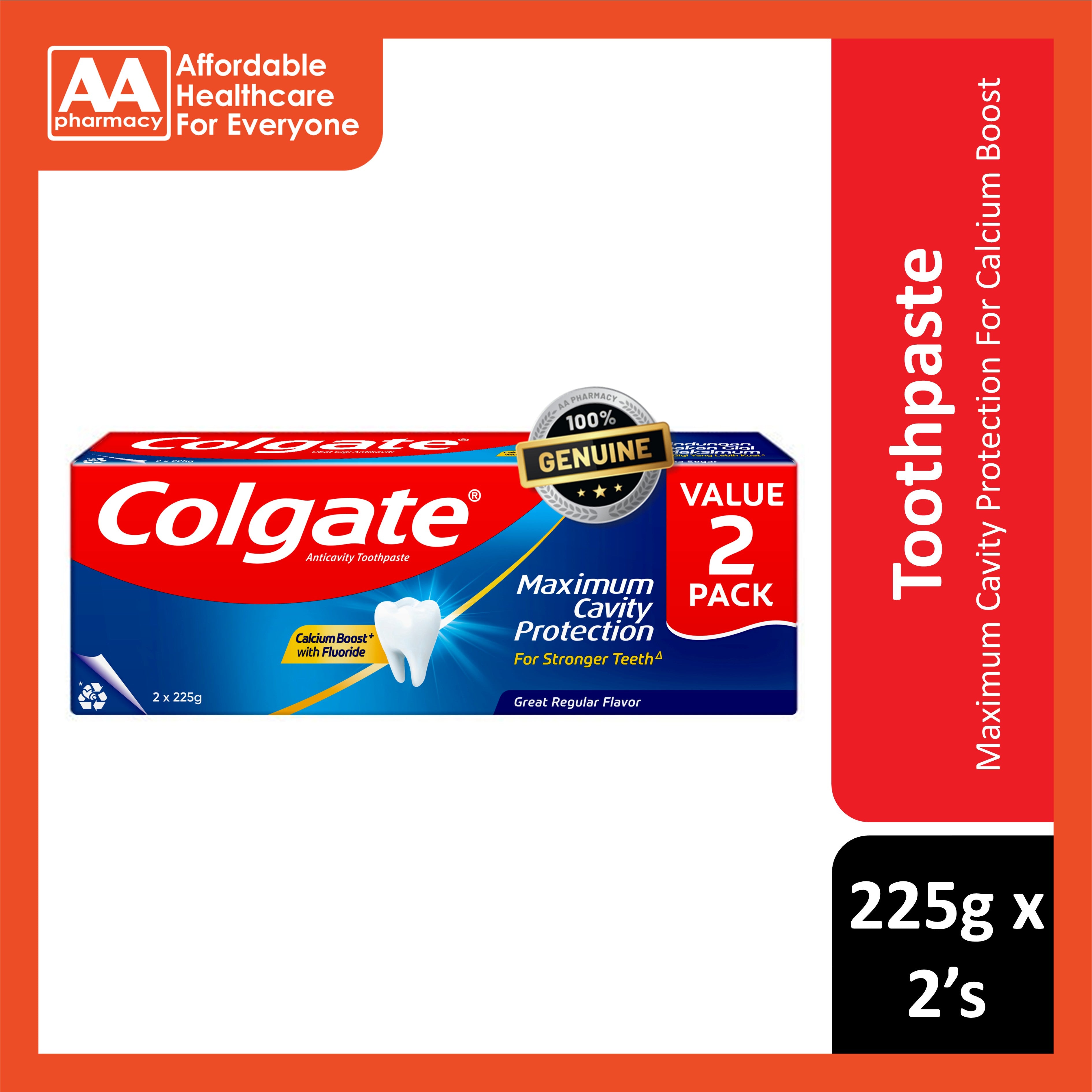 Colgate Maximum Cavity Protection (Great Regular Flavour) Toothpaste 225gx2's [Twinpack]