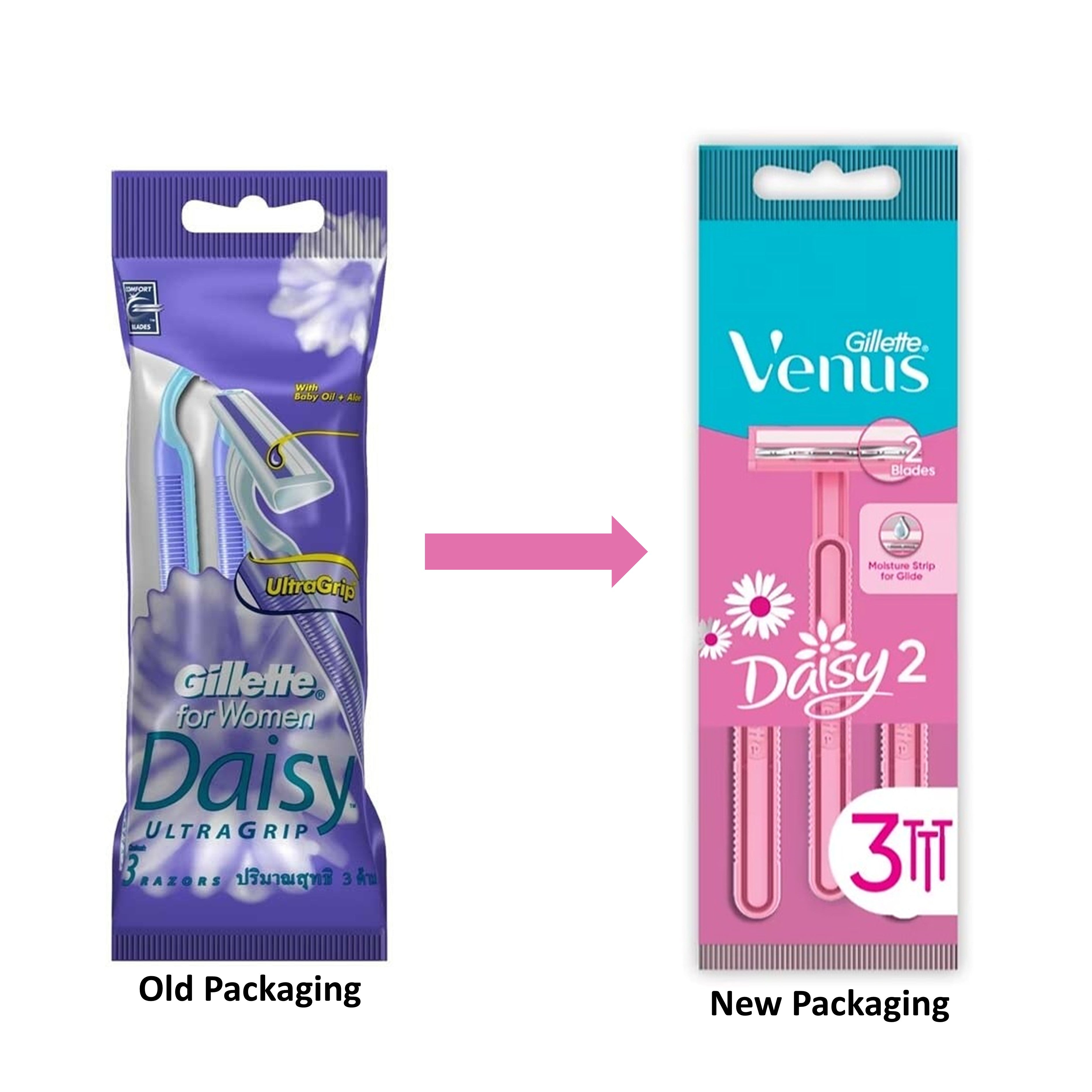 Gillette Venus Daisy 2 UltraGrip Disposable Razor for Women (3's)