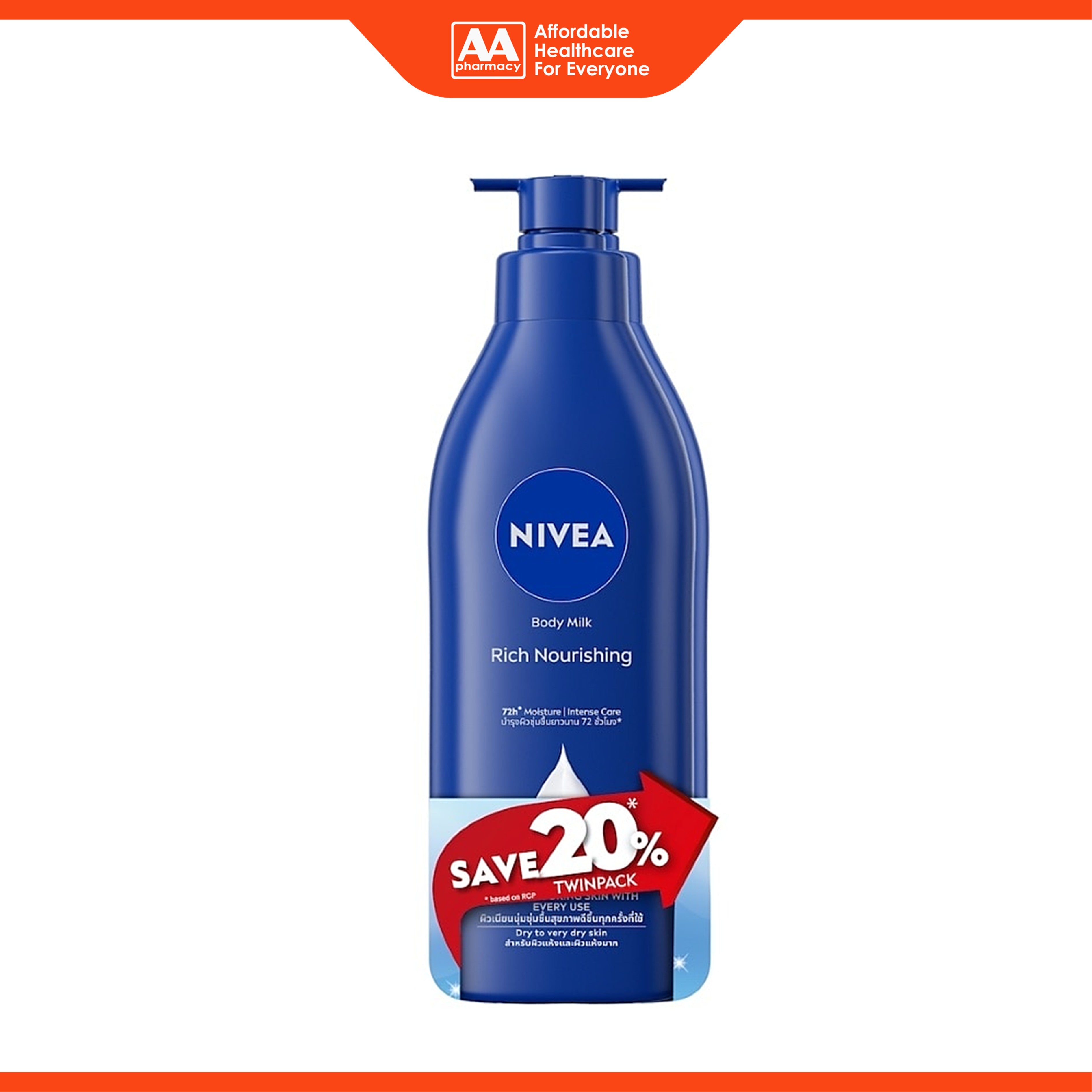Nivea Rich Nourishing Body Milk (72h Moisture, Intense Care) 350mLx2's [Twinpack]