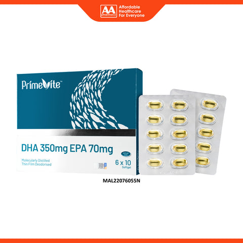 PrimeVite DHA 350mg EPA 70mg Fish Oil Softgel 6x10's