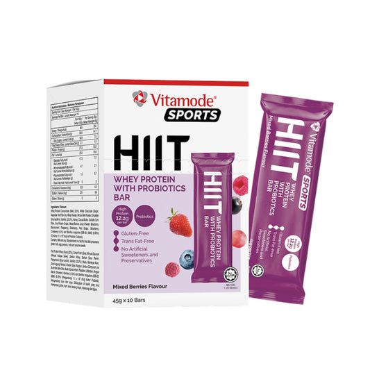 Vitamode Sports HIIT Whey Protein with Probiotics Bar (Mixed Berries) 45gx10's