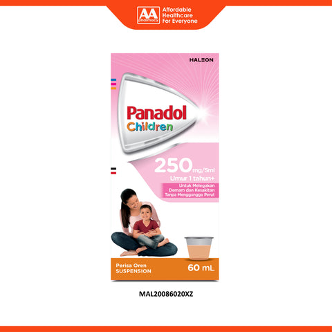 Panadol For Children Suspension 250mg/5mL (1-12 Years) 60mL (Orange Flavour)