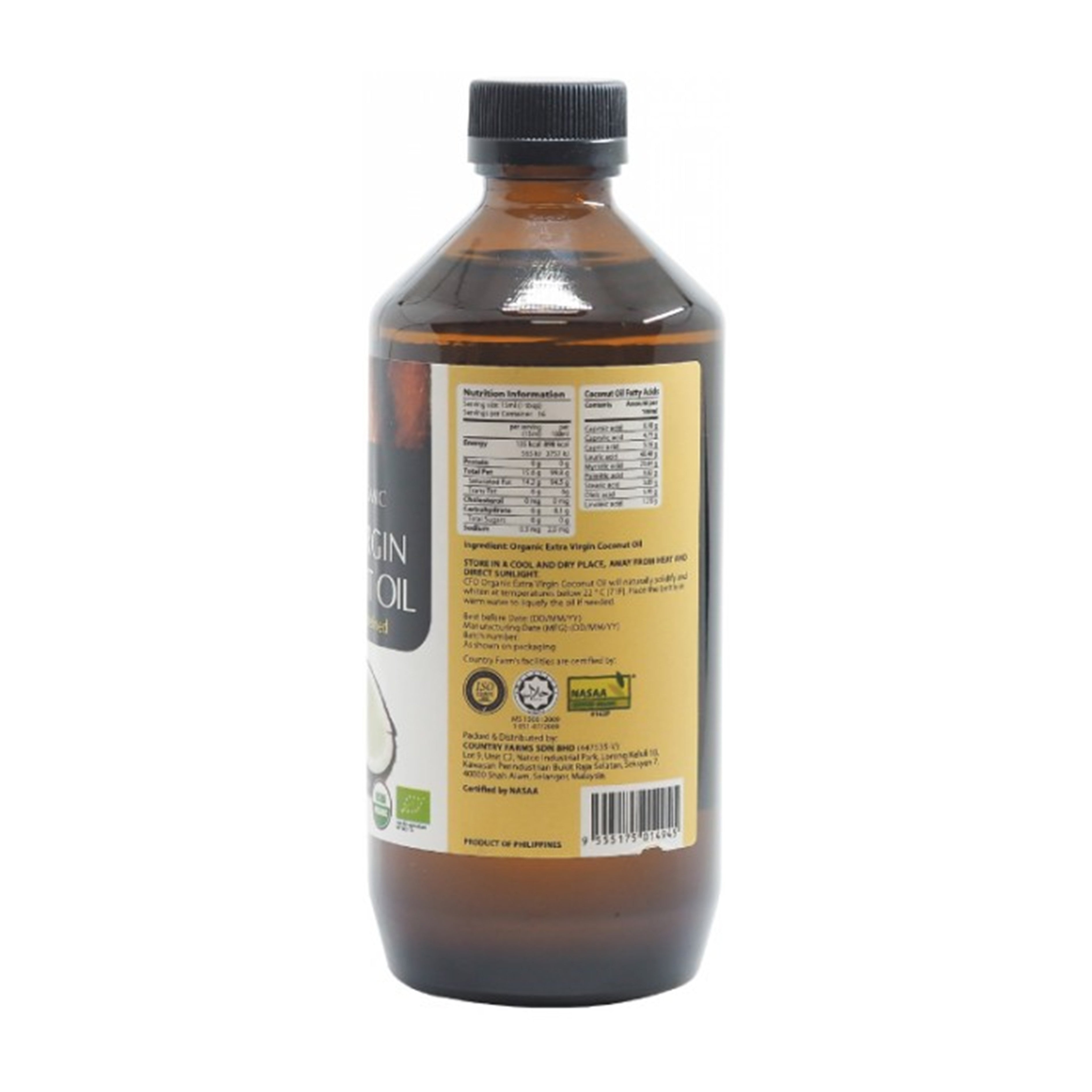 Country Farm Certified Organic Extra Virgin Coconut Oil (500ml) - Cold Pressed and Unrefined