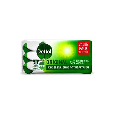 Dettol (Original) Anti-Bacterial Wet Wipes 3x10's [Value Pack]
