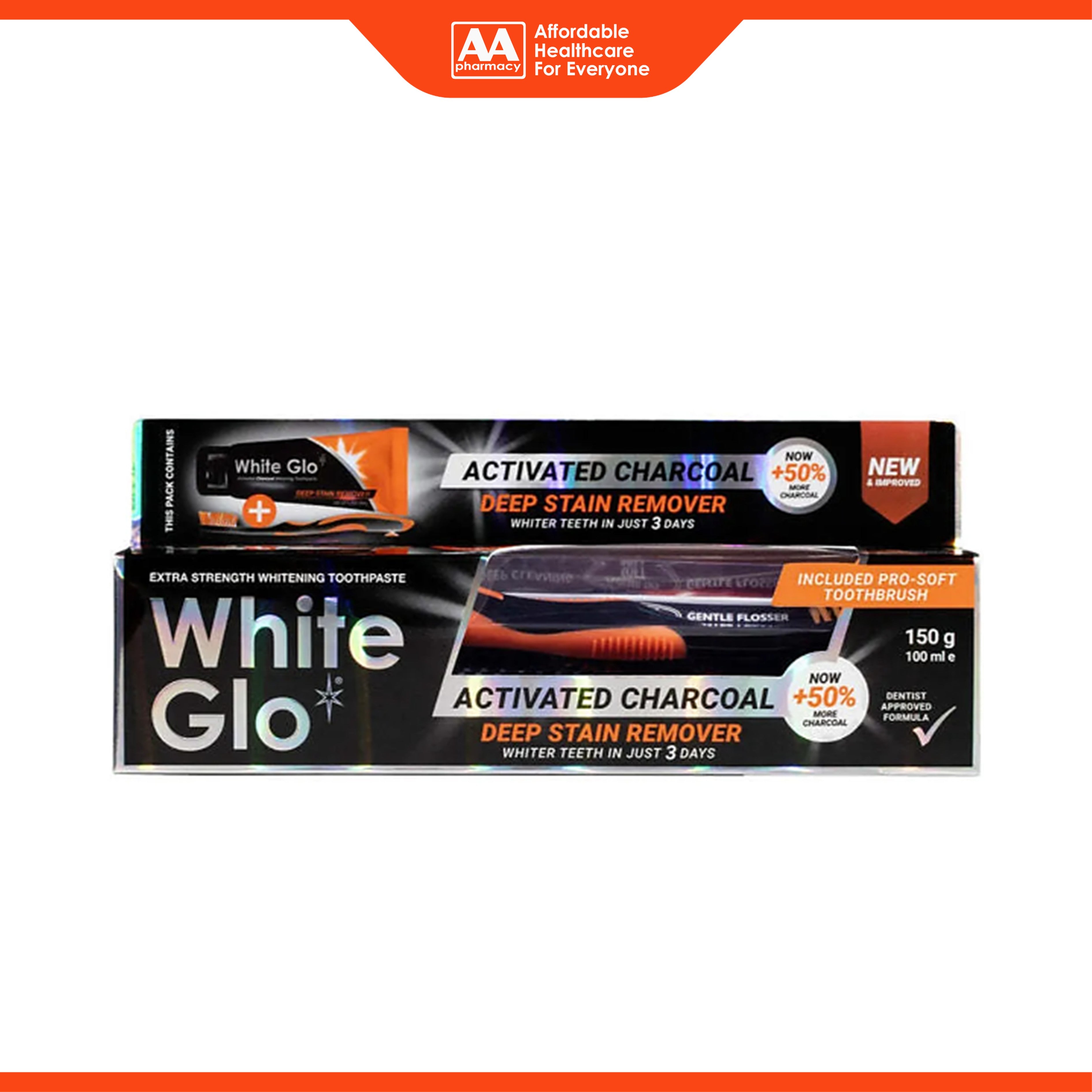 White Glo Extra Strength Whitening Activated Charcoal Deep Stain Remover Toothpaste 150g
