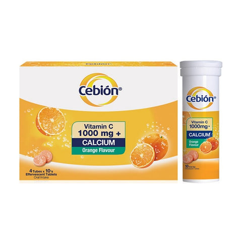 Cebion Vitamin C 1000mg + Calcium Effervescent Tablet 4x10's (Orange Flavour)
