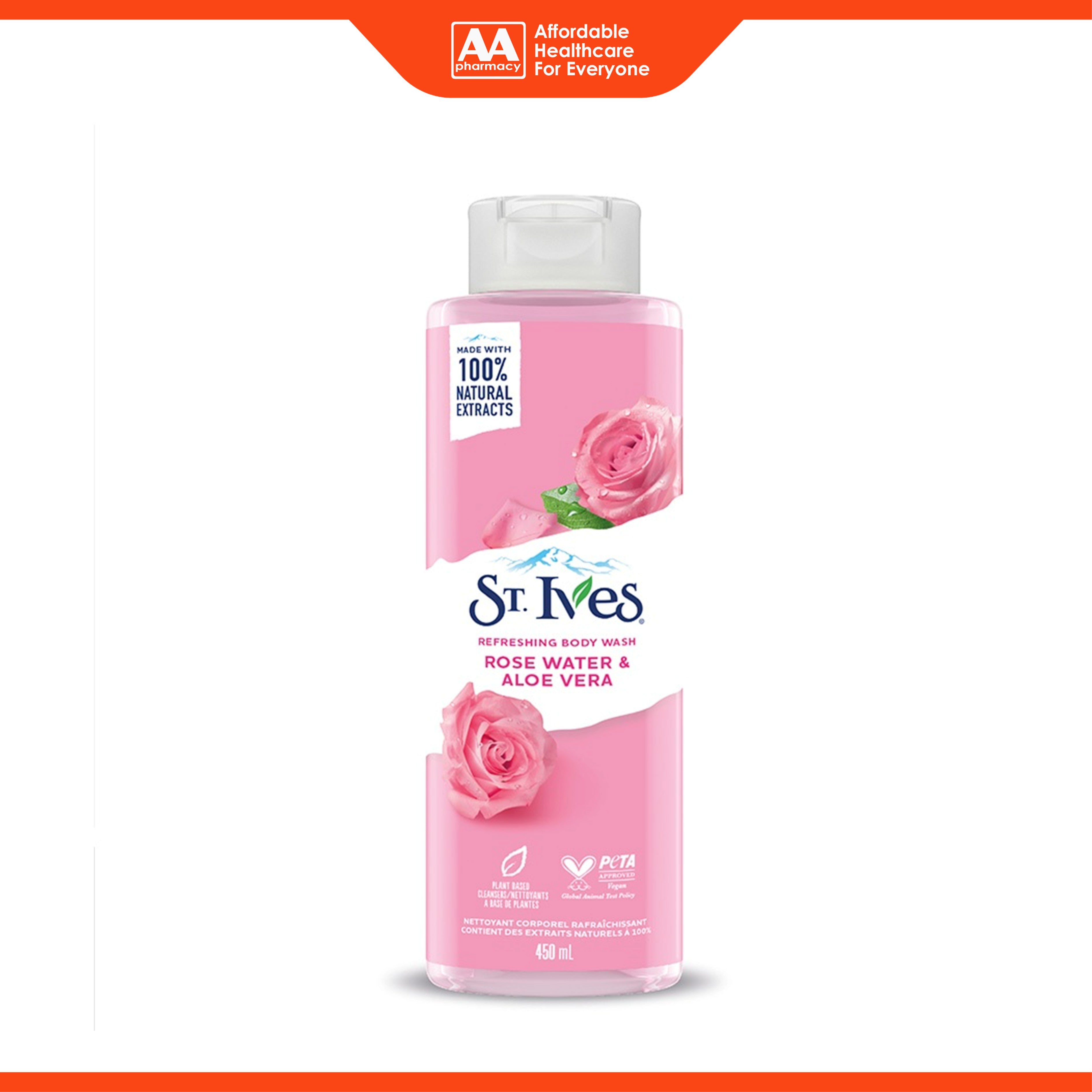 ST. Ives Refreshing Rose Water and Aloe Vera Body Wash 450mL