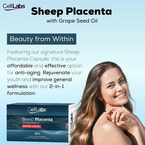 [CLEARANCE] [EXP 08/04/2025] CellLabs Sheep Placenta with Grape Seed Oil Enteric Coated Softgel Capsule 3x10's