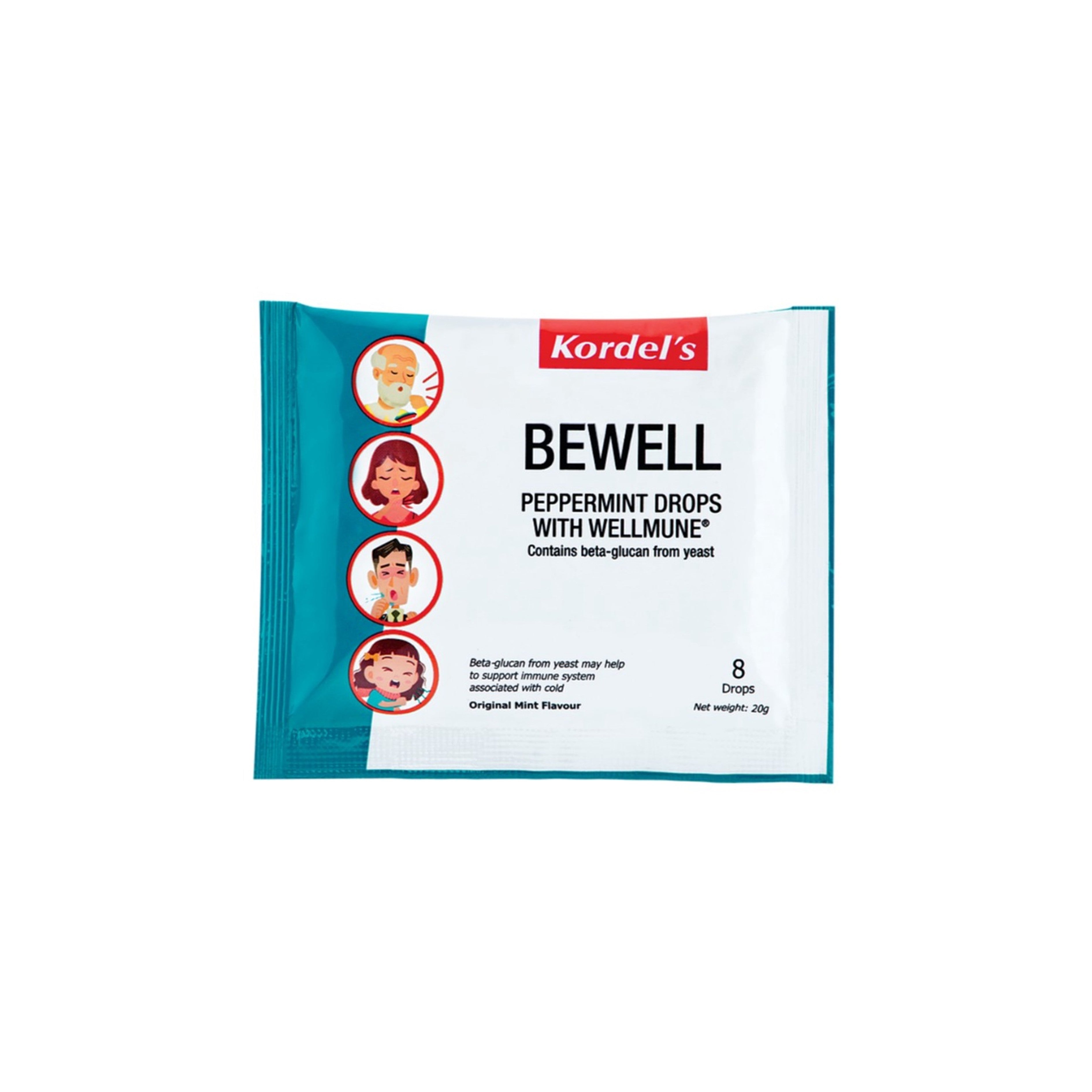 Kordel's Bewell Peppermint Drops With Wellmune 20gx12's (8 Drops/Pack)