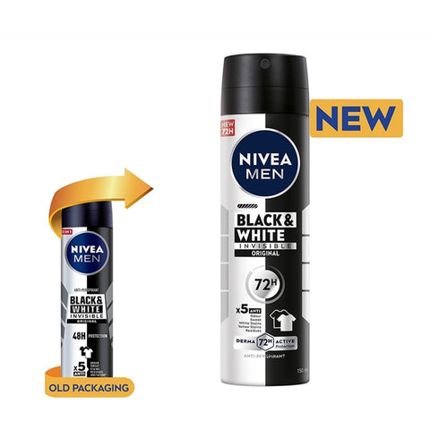 Nivea Men Black and White Invisible Original 72H Anti-Perspirant Spray 150mLx2's [Twinpack]