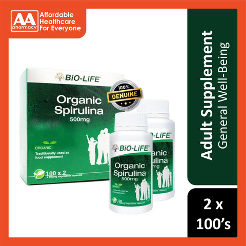 Bio-Life Organic Spirulina 500mg Vegicapsule 2x100's