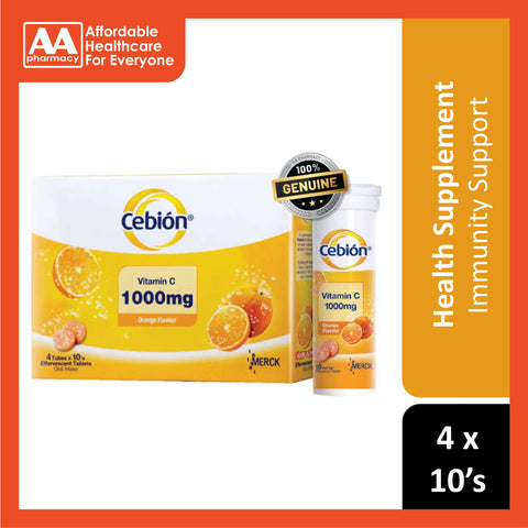 Cebion Vitamin C 1000mg Effervescent Tablet 4x10's (Orange Flavour)