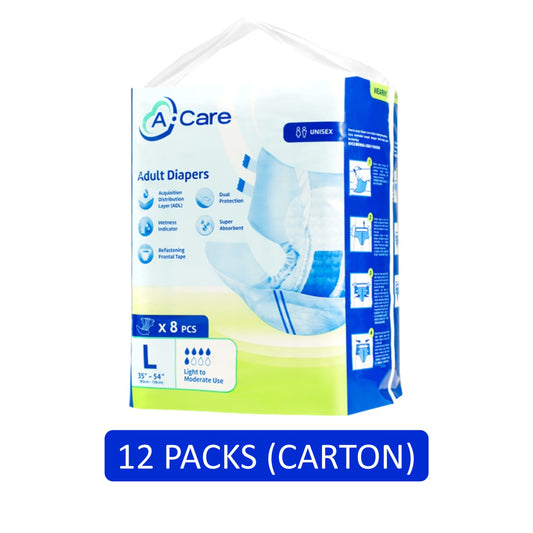 A-Care Adult Diapers Size L 8's (90-139cm / 35-54 inches) [12 Packs/Carton]