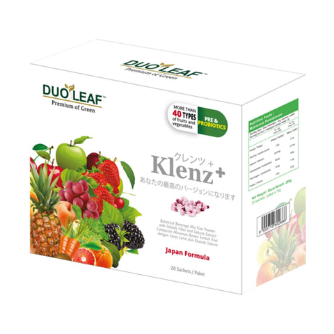 Duoleaf Klenz+ (Botanical Beverage Mix Kiwi Powder with Soluble Fiber and Sakura Extract) Sachet 10gx20's