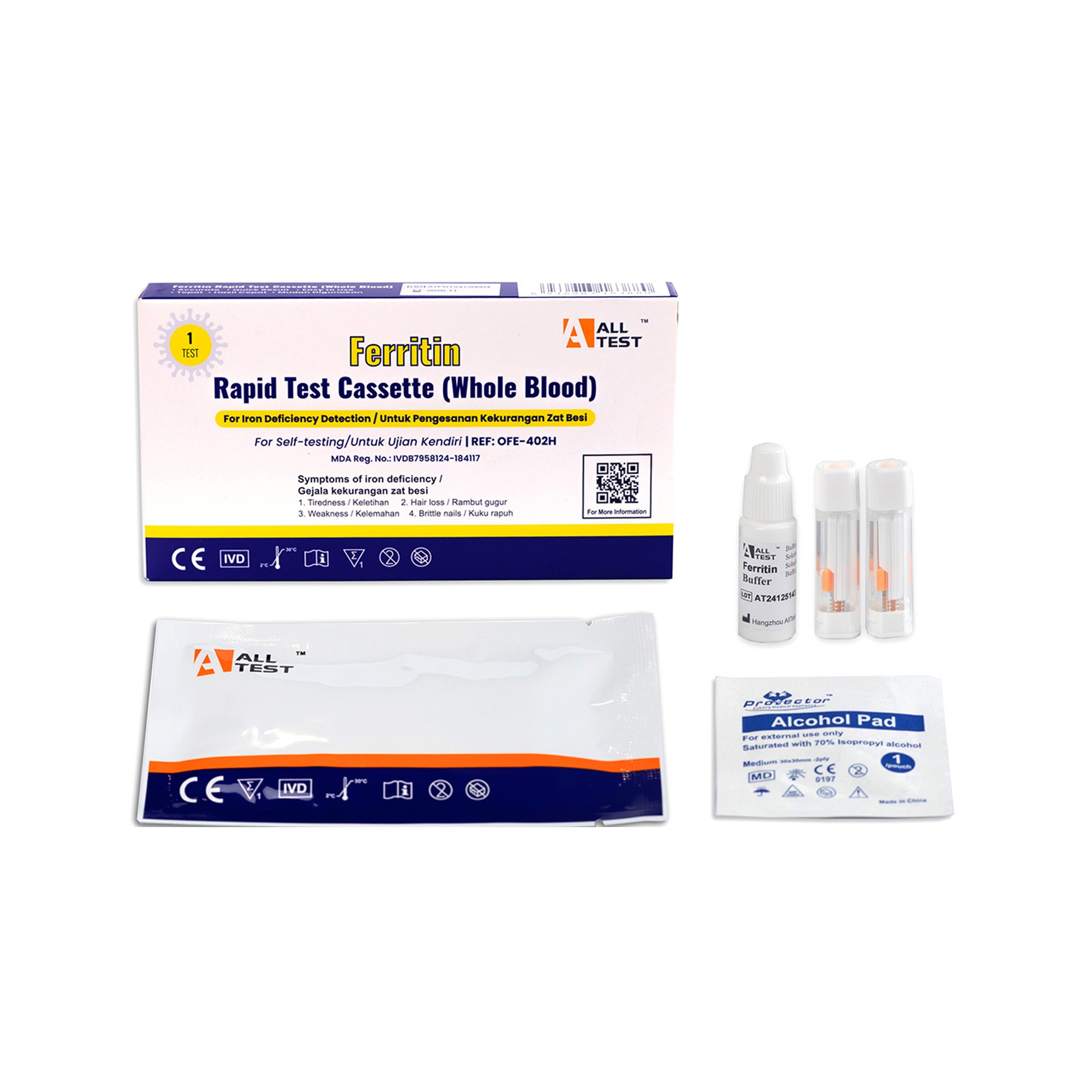 ALLTEST Ferritin Rapid Test Cassette (Whole Blood) - REF OFE-420H (1's) - Self-Testing for Iron Deficiency