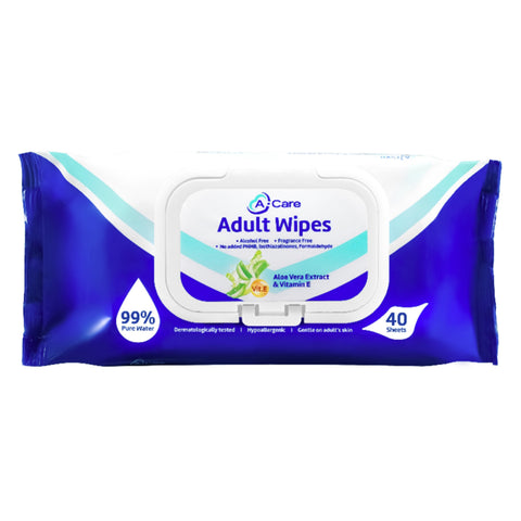 A-Care Adult Wipes 40's (with Aloe Vera extract and Vitamin E)
