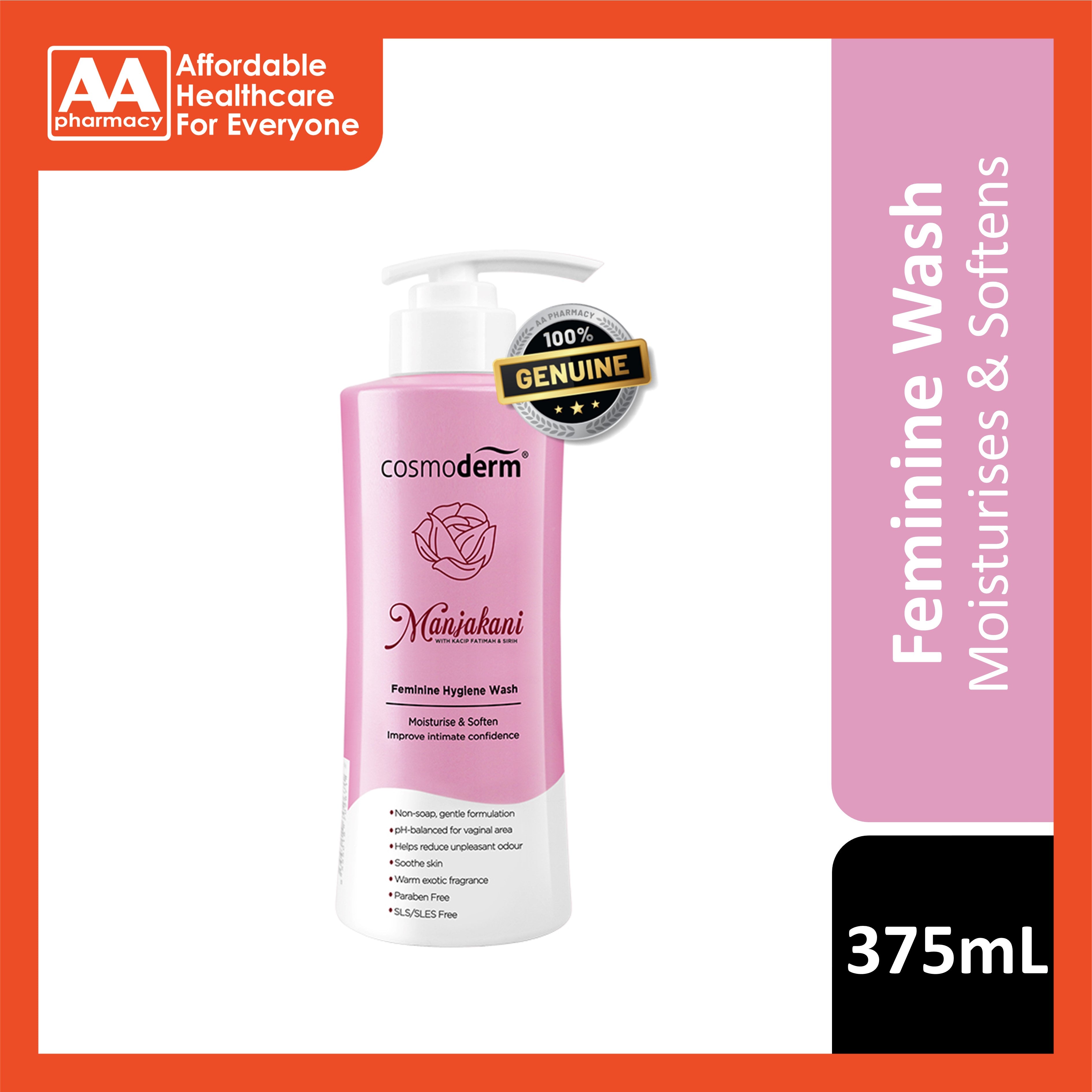 Cosmoderm Manjakani (With Kacip Fatimah and Sirih) Feminine Hygiene Wash 375mL